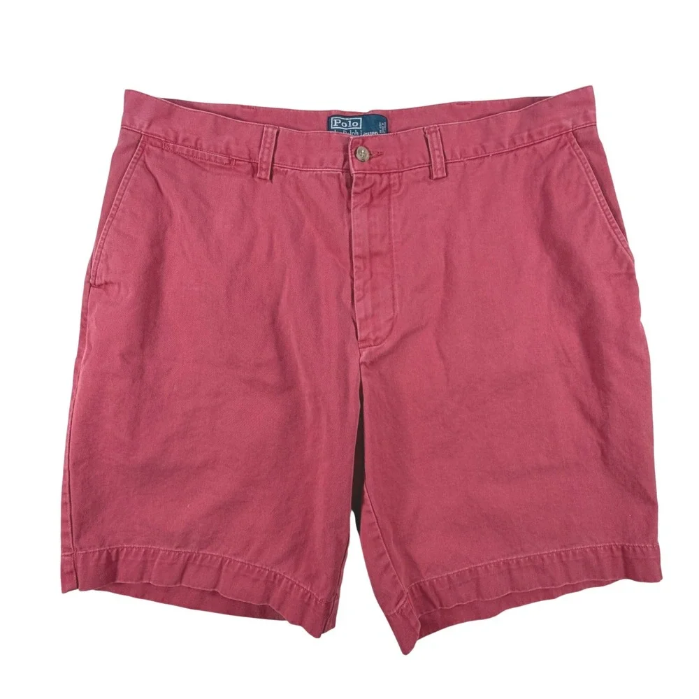 Polo Ralph Lauren Mens 38 Red Cotton Chino Shorts‎ Flat Front Classic Fit Preppy